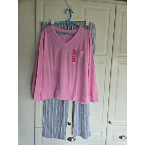 Nautica Other - Nautica Womens Pajama Set - Long Sleeve Pink & Gray with Anchors - Size XXL NEW